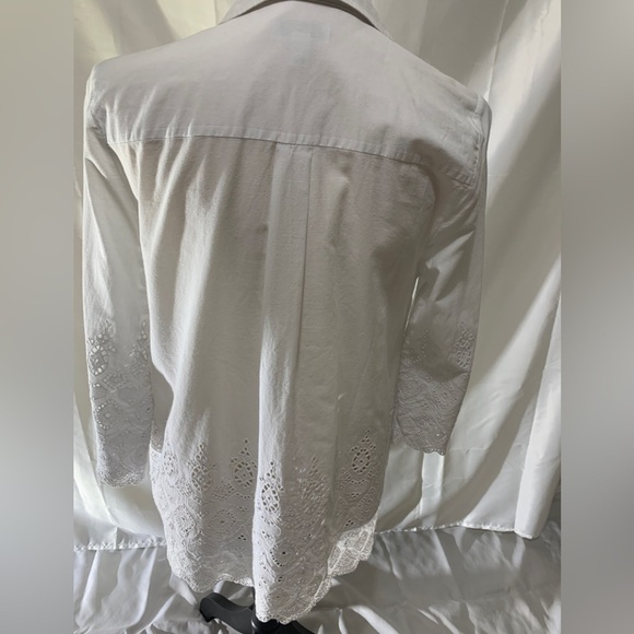 Charter club 100% cotton white button down 1/3 sleeve embroidery shirt size 12 P - Picture 5 of 7